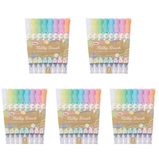 ぺんてる カラー筆ペン ミルキーブラッシュ 8色セット 5個 GFH-P8ST