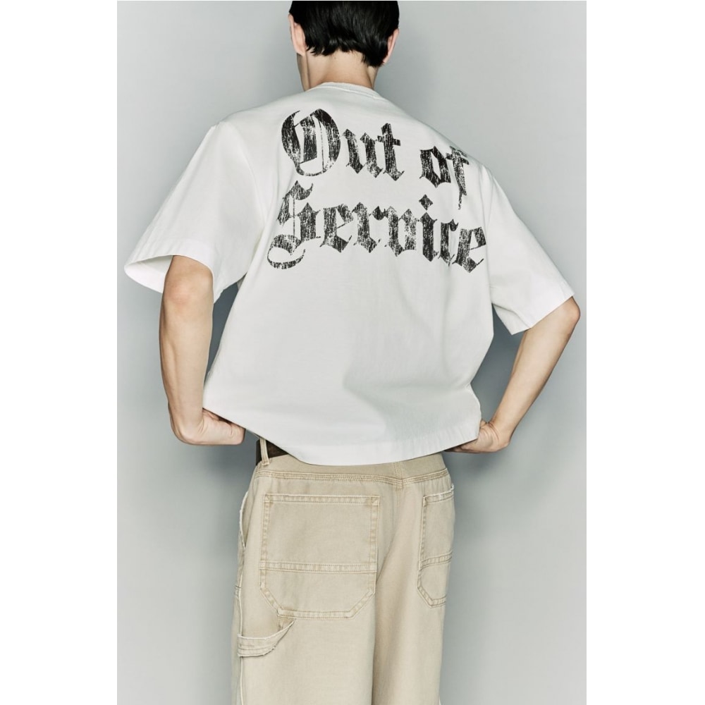 H&M ビンテージルックプリント T シャツオーバーサイズフィットホワイト/サービス終了