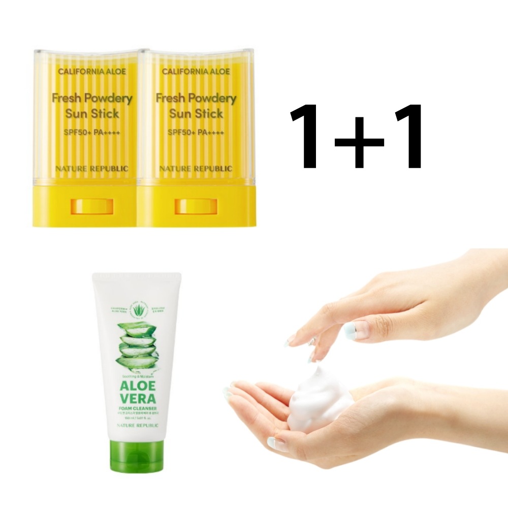 1+1 ウォータープルーフ ネイチャーリパブリック カリフォルニア アロエ マットサンスティック 24g + スージング＆モイスチャー アロエベラ フォームクレンジング 150ml セット 5,831円