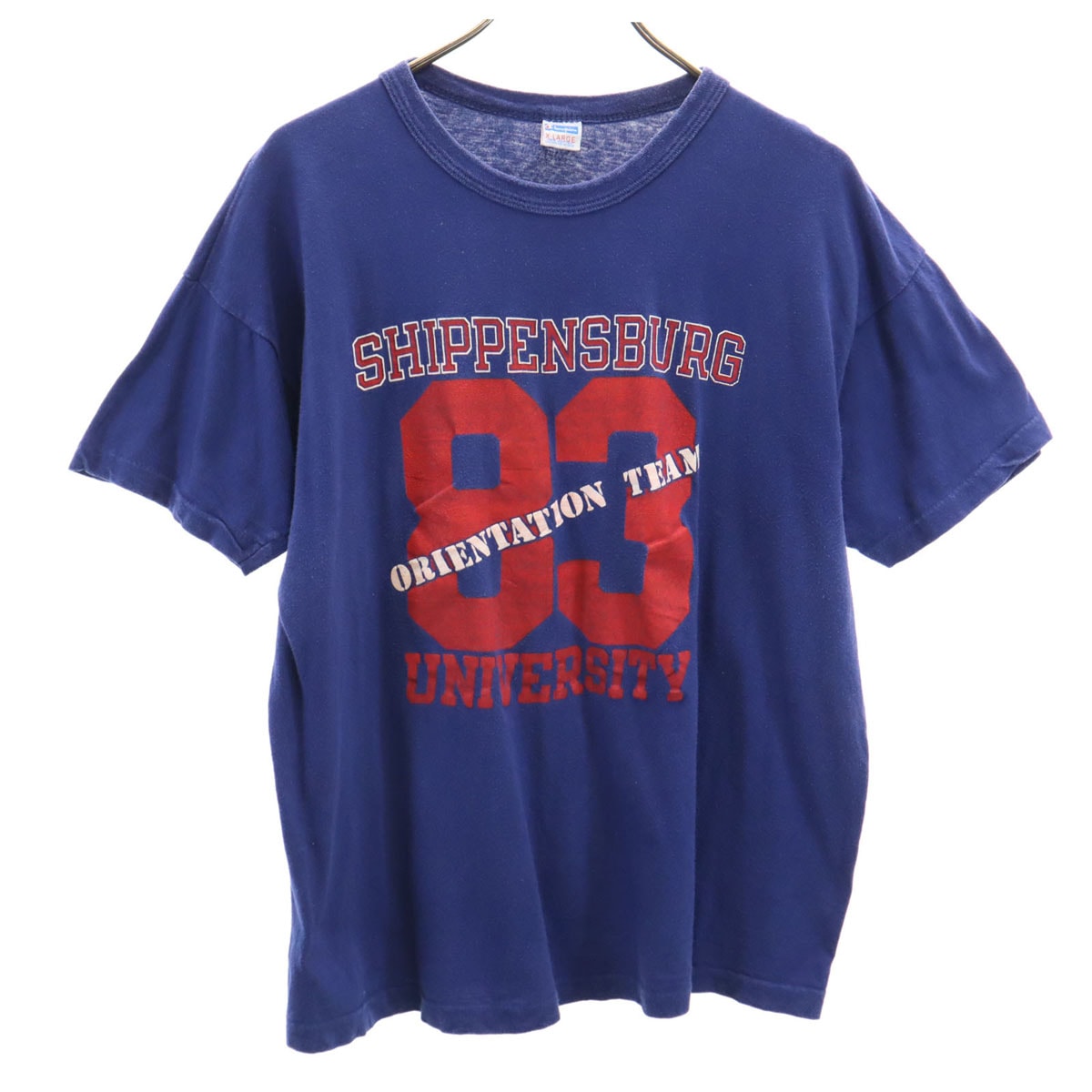 70s ヴィンテージ USA製 バータグ後期 半袖 シングルステッチ カレッジロゴ Tシャツ XL ブルー シッペンズバーグ大学 メンズ 古着