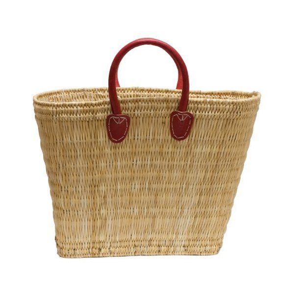 Moroccan Straw Market Bag w/Red Handles， 16
