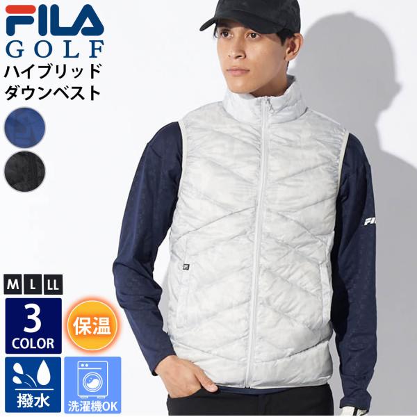 FILA GOLF フィラゴルフ ゴルフウェア ハイブリッド ダウンベスト メンズ 秋冬 ウォッシャブル 撥水 防水中綿 防寒 保温 ロゴ 刺繍 白 黒 M L LL 2024FW 12,100円