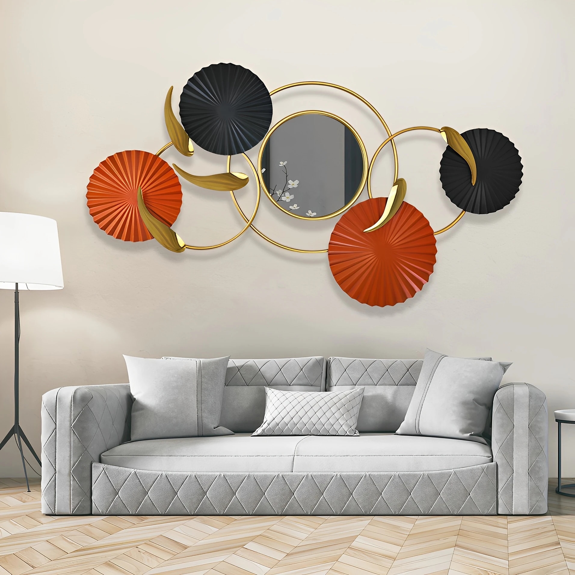 壁飾り 壁掛け鏡 ミラー ウォールミラー 丸 ウォールデコレーション アイアン 壁面装飾 壁デコ ウォールアクセント インテリア おしゃれ ゴールド 豪華 3Dアート サークル 玄関 リビング モダン 20,452円