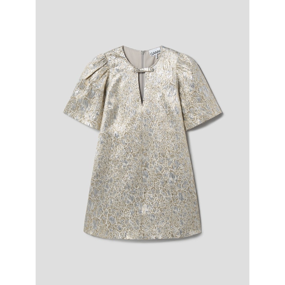 GANNI メタリッククローク A字型ミニドレス-ベージュ QN5171R10A