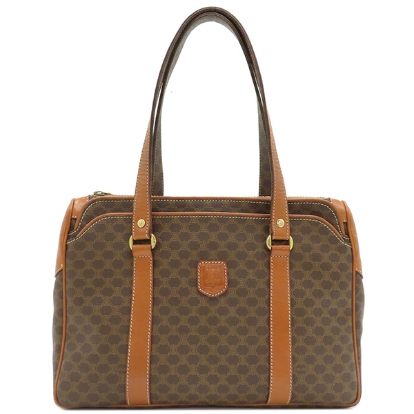 セリーヌ CELINE ハンドバッグ マカダム トート PVC レザー ブラウン ゴールド金具 総柄 トリオンフ ロゴ ヴィンテージ ショルダー 【中古】