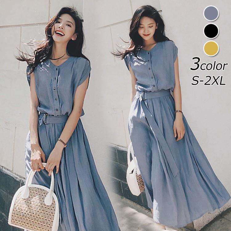 ワンピース レディース 40代 夏服 ロングワンピース 大きいサイズ きれいめ 通勤 シャツワンピース Aライン マキシワンピース 着痩せ ロング 無地 オシャレ 5,028円