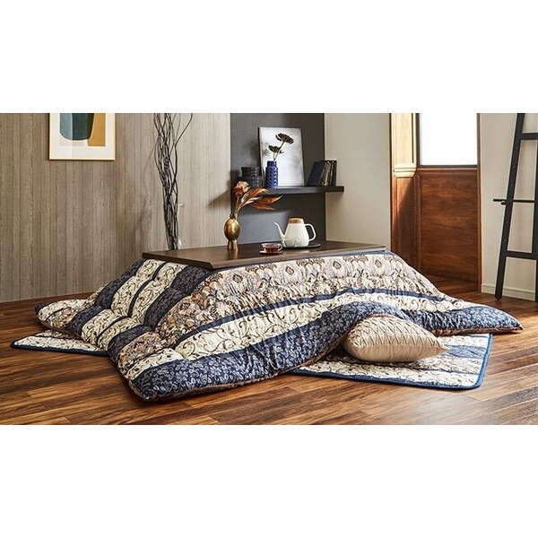 1160360190203 こたつ布団 単品 ふっくら 日本製 エレガンス柄 高級感 ネイビー 長方形 約205×245cm メーカー直送