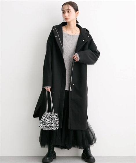 ダウンジャケット・コート 脇ボタンキルト切替ロング丈コート