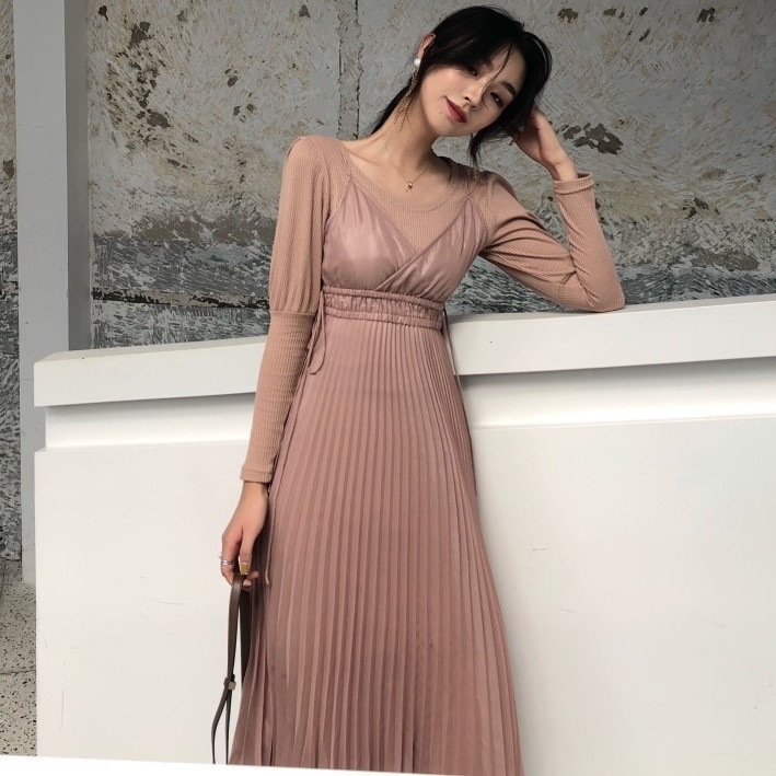 A1032.セットアップワンピースドレス（ピンクベージュ）2019 春夏 sale 春夏 sale ワンピース 長袖 エレガント お呼ばれ パーティー 結婚式 披露宴 女子会 レストラン デート