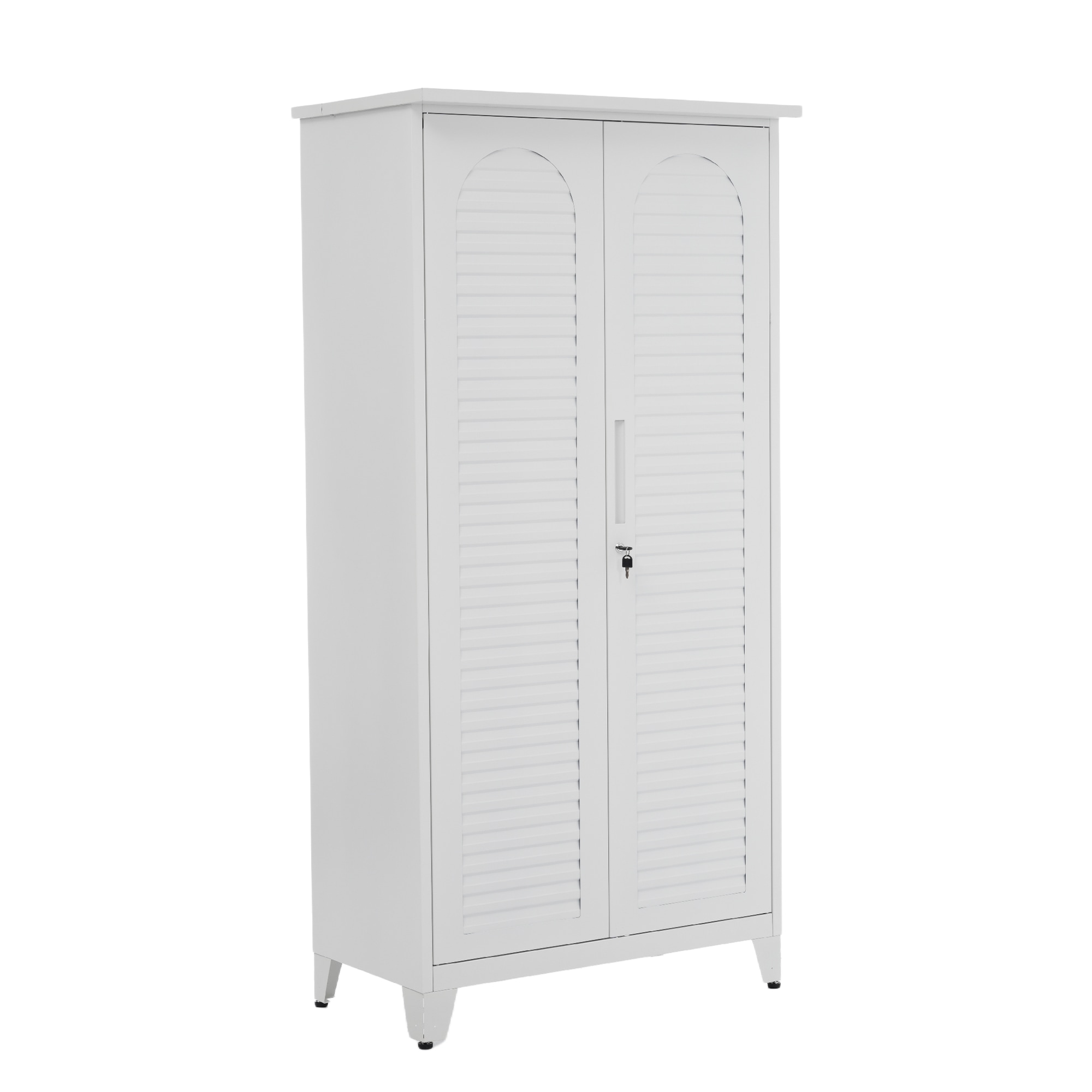 【国内発送】134【ホワイト】物置 収納庫 屋外 大型 倉庫 室外収納庫 屋外収納キャビネット 両開きドア 物置き台 収納ボード付き・収納ポール・タオル掛け付き・鍵付き・ 掃除用具ロッカー 高さ185