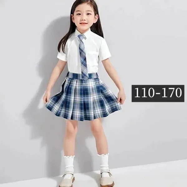 キッズスーツ 女の子 キッズフォーマル 卒業式スーツ チェック柄 プリーツスカート スカパン 半袖 白シャツ ブルー ネイビー 小学生 小学校 お受験 発表会 3点セット オシャレ 入園式 卒園式 通