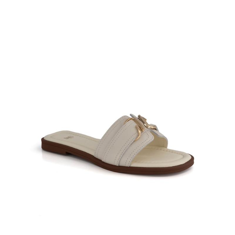 女性2cmバックル飾りミュールスリッパDRD604KA35（アイボリー）