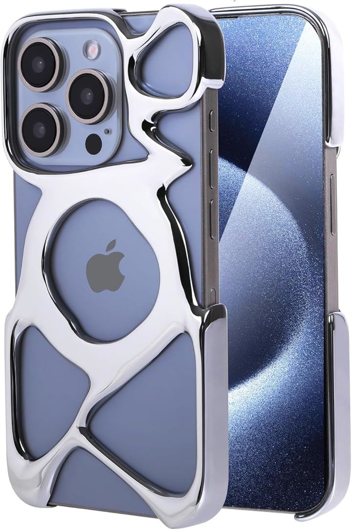 iPhone 15 Pro 用 ケース AM Emptiness Case for Magsafe対応 ワイヤレス充電対応 軽量(シャイニーシルバー, iPhone 15 Pro)