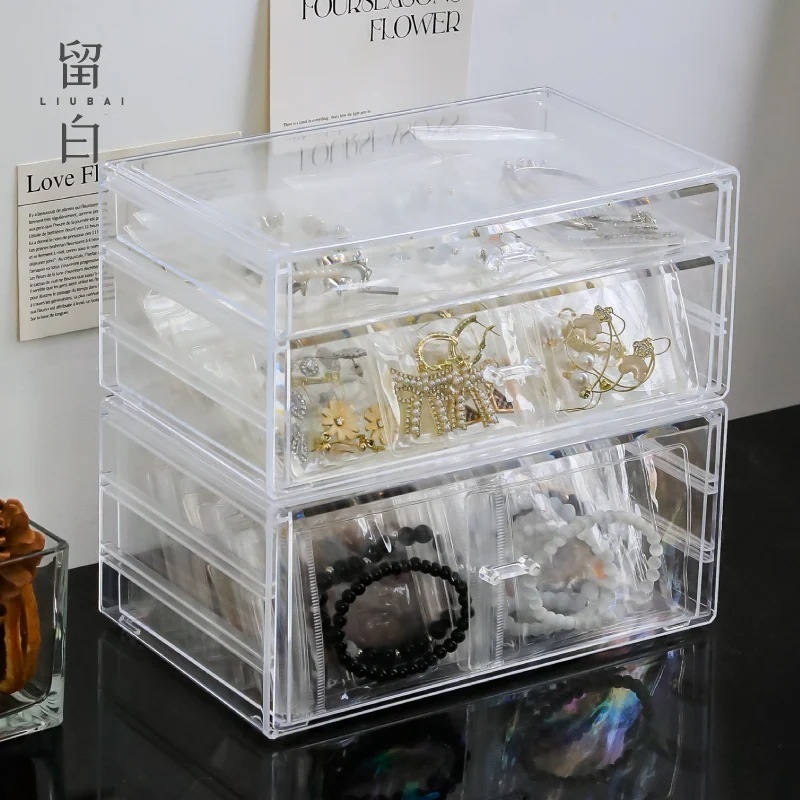 透明アクセサリー箱ブレスレットネックレス蓋付き引き出しアクセサリー箱指輪ピアス抗酸化多格密封収納袋