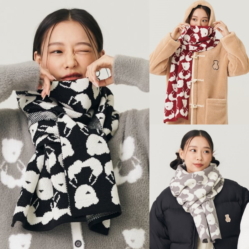 BEAR PATTERN KNIT MUFFLER 韓国正規品