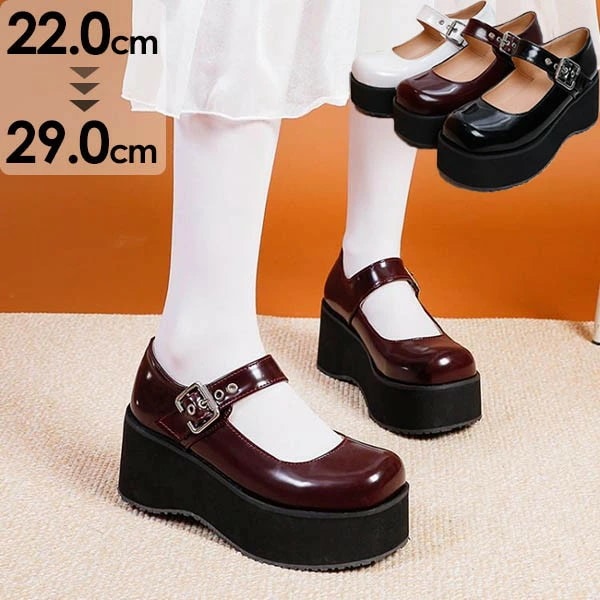 厚底 パンプス レディース 大きいサイズ 7cmヒール JK 学生 ロリータ靴 姫様 お嬢様 女の子 メイド靴 美脚 可愛い かわいい 日常 通学 黒 白 ワインレッド 22.0 22.5 23.0