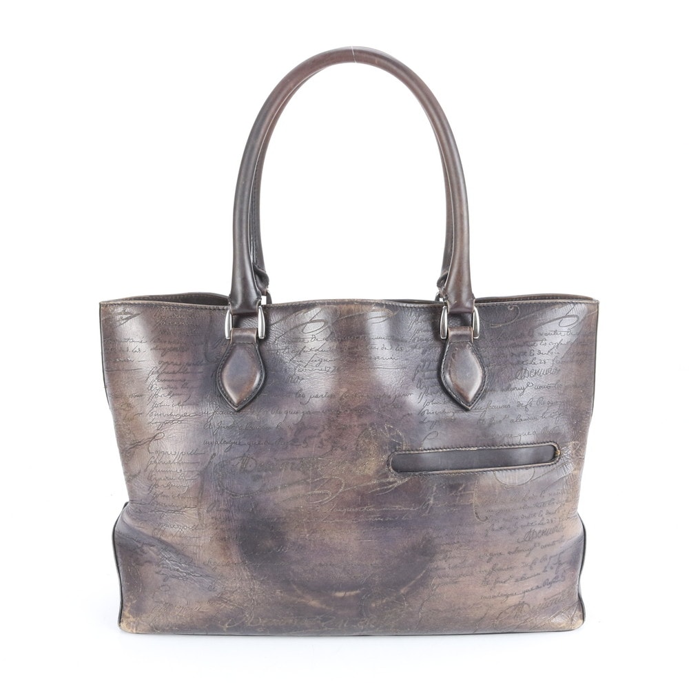 トゥジュール カリグラフィ スクリット レザー トート バッグ ショルダー ビジネス 通勤 書類鞄 A4 メンズ RRE CJ4-6 中古