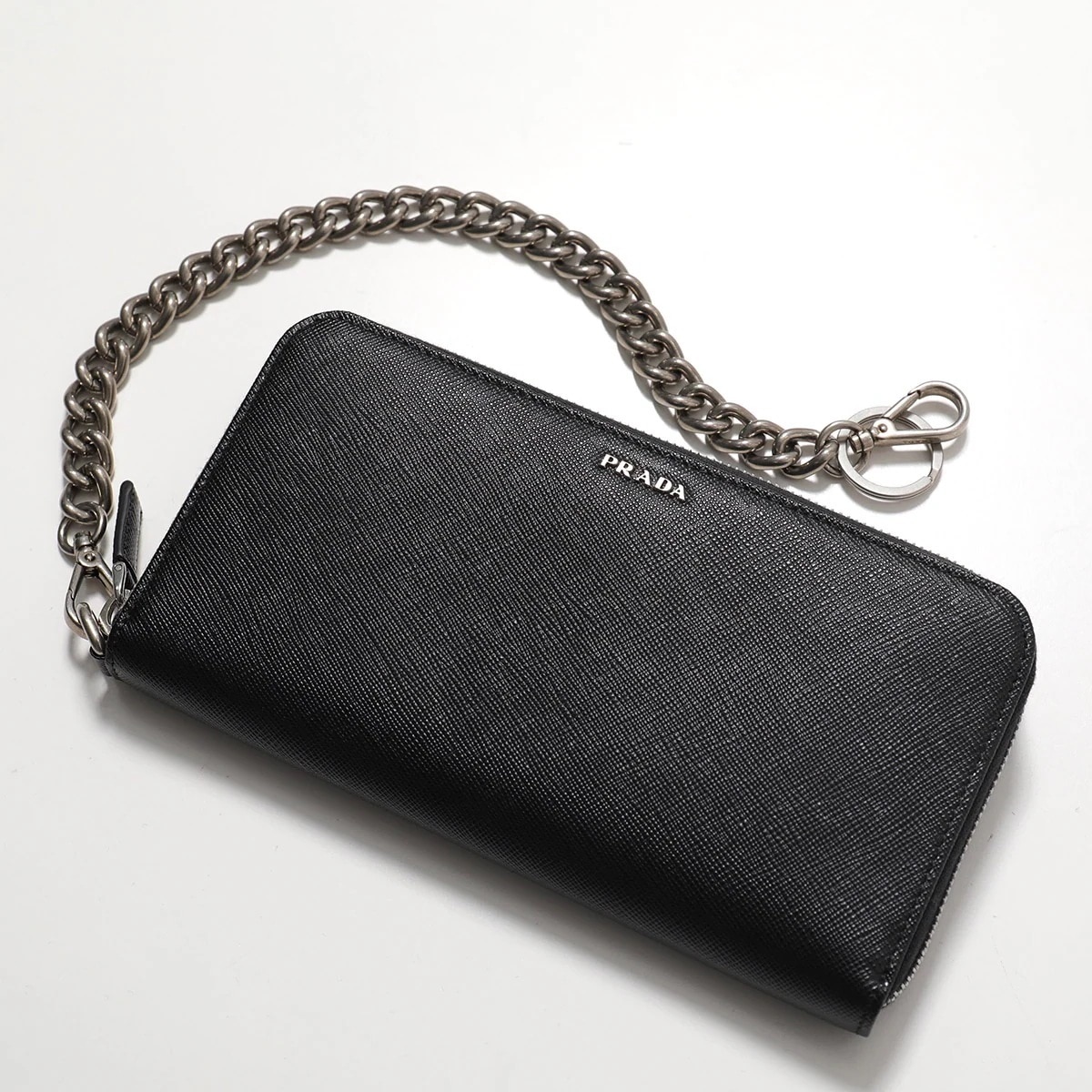 PRADA プラダ ラウンドファスナー長財布 2ML317 0FQ メンズ SAFFIANO CHAIN サフィアーノレザー チェーン メタルロゴ F0002/NERO