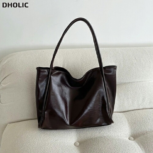 レザー調ポケットグロスビッグ無地トートバッグ・1955435