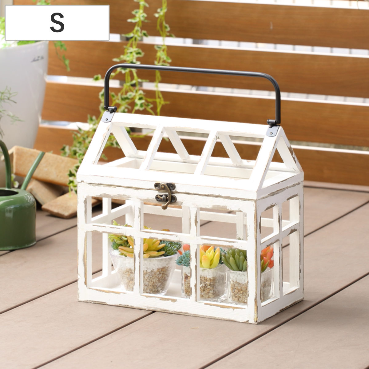 ガーデンオーナメント アブリ ガーデンハウスボックス S ガーデニング雑貨 家 ハウス 木製 ウッドボックス オブジェ 持ち手 鍵 付き 園芸 エクステリア 雑貨 飾り 庭 ベランダ