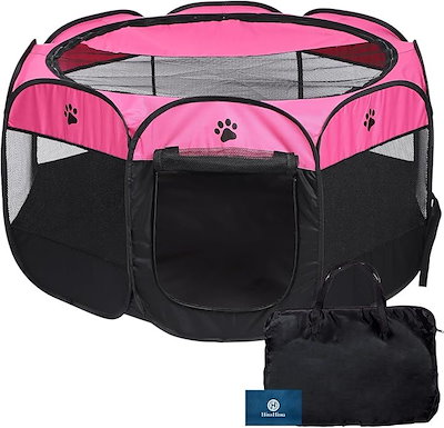 他サイト： 折りたたみ式 ペットサークル 収納バッグ付き 組み立て不要 猫 犬用 ケージ 幅114cmx高さ58cm( ピンク, ＸＬ)の商品画像