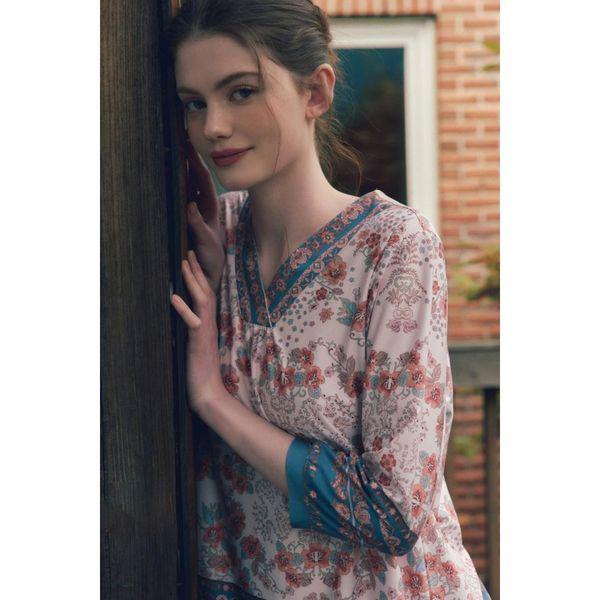 ビーナス正常ポリ起毛花ボーダーナ染め女性トップス女子室内着トップスVEV3985W PE C_P405314476