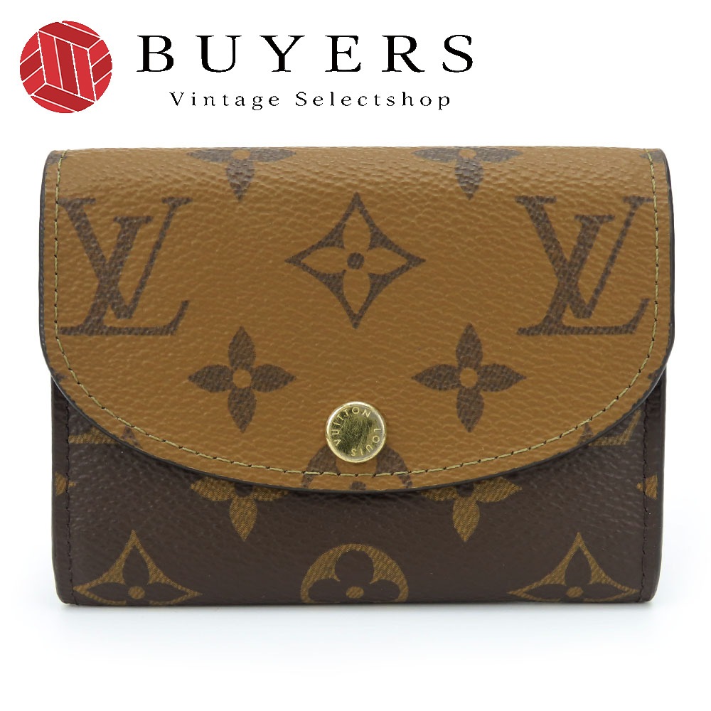 中古 二つ折り財布 ポルトフォイユ・ロザリ M82333 モノグラムリバース ブラウン ゴールド金具 コンパクト 小物 普段使い レディース 女性
