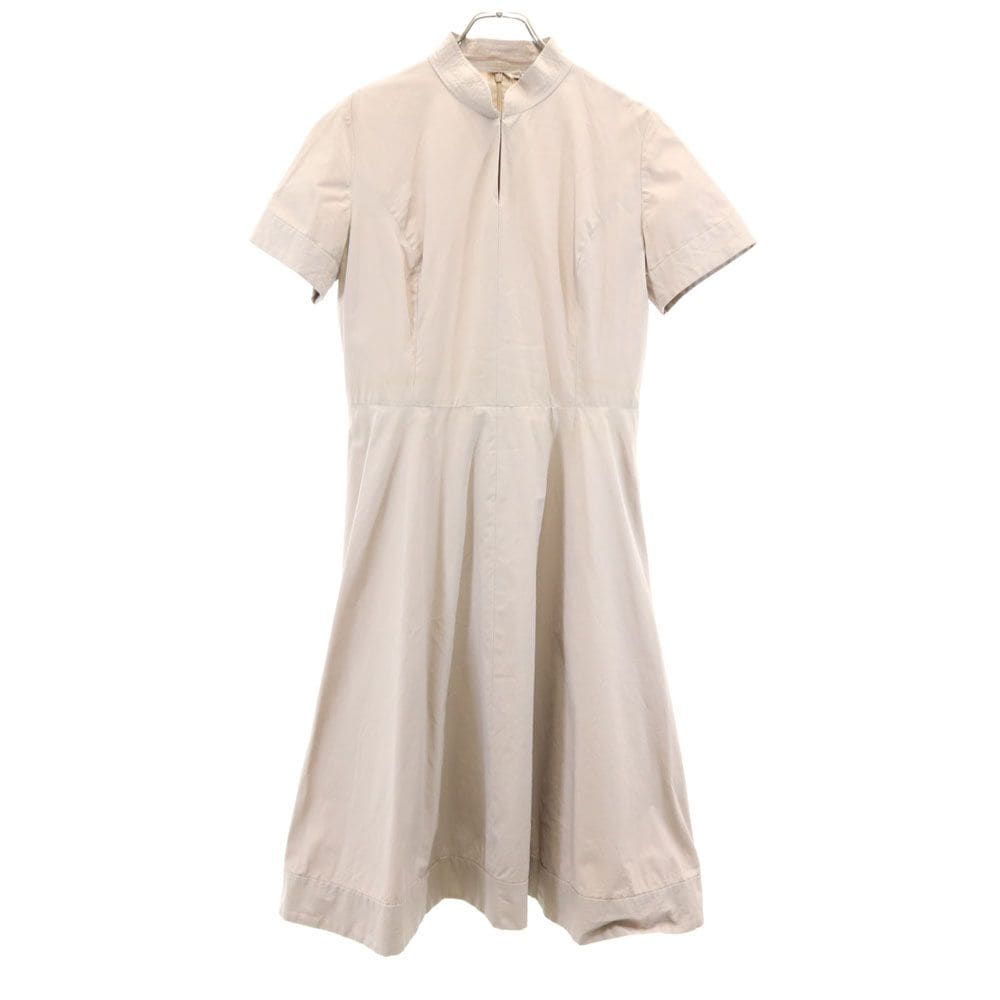 半袖 スタンドカラー フレア 膝丈ワンピース 42 ベージュ系 レディース