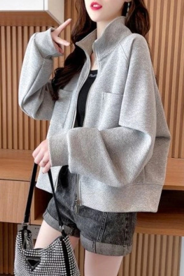 2025年春/秋新作 韓国風トレンド プラスサイズ レディース ゆったり ジッパー カーディガン スタンドカラー ジャケット 薄手 スウェットシャツ