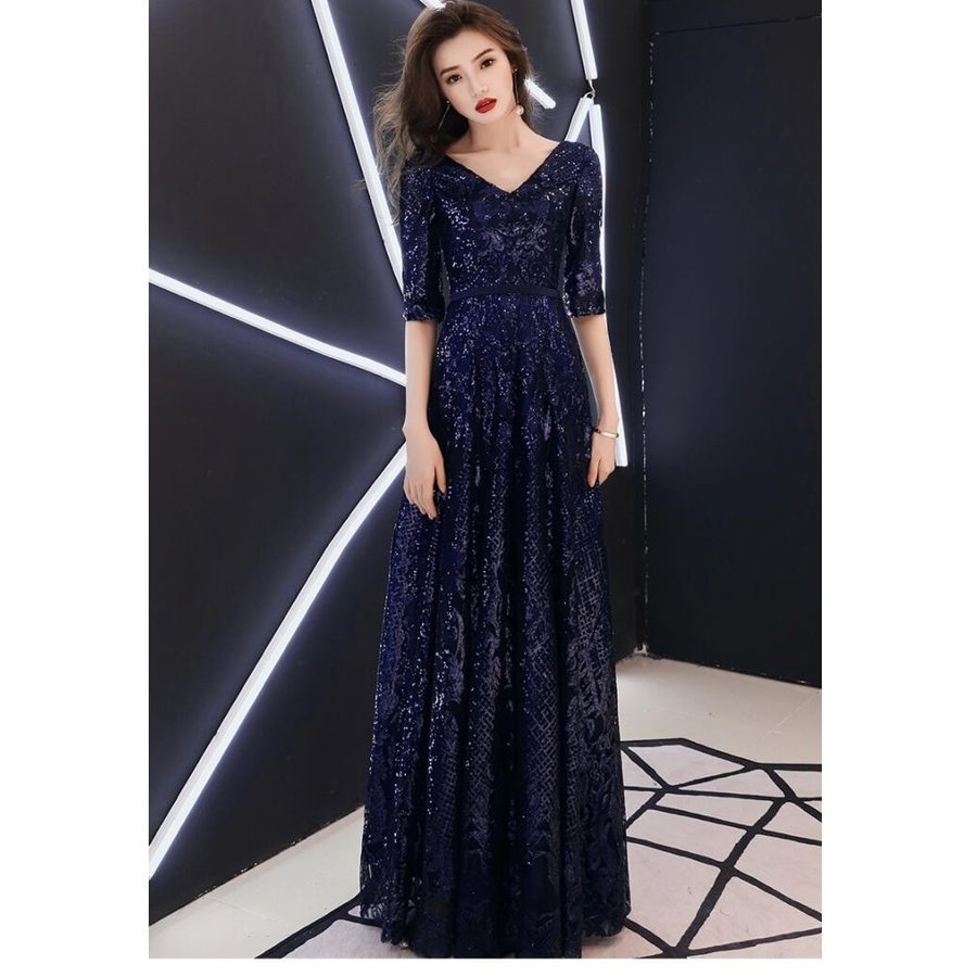 パーディードレス 袖あり ロングドレス aライン 上品 ウエディングドレス お姫様ドレス ステージ衣