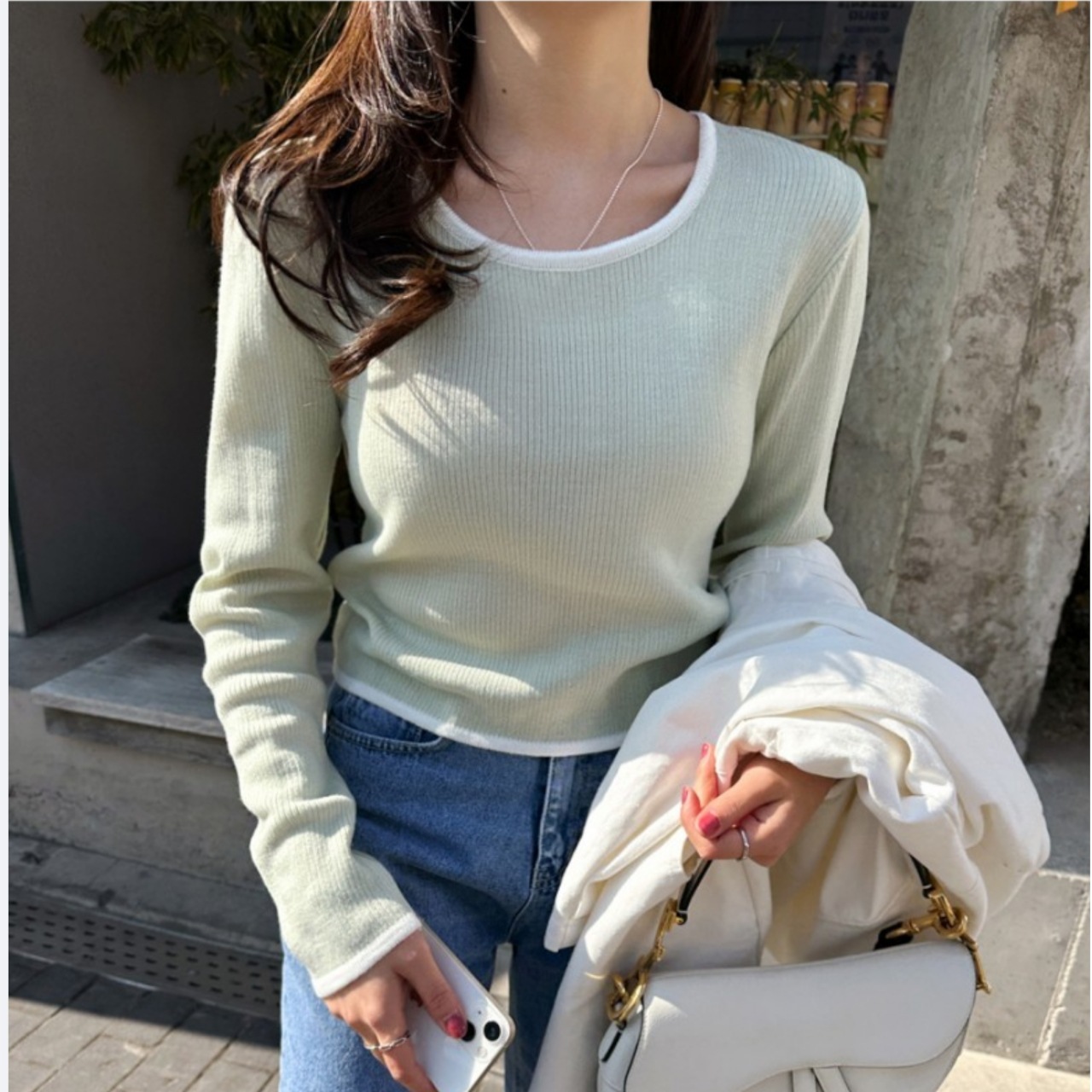 バイカラー トップス カットソー 長袖 ラウンドネック タイト リブ かわいい 大人可愛い きれいめ シンプル カジュアル 大人 上品 おしゃれ お洒落 大人女子 こなれ感 個性的 クール モード系