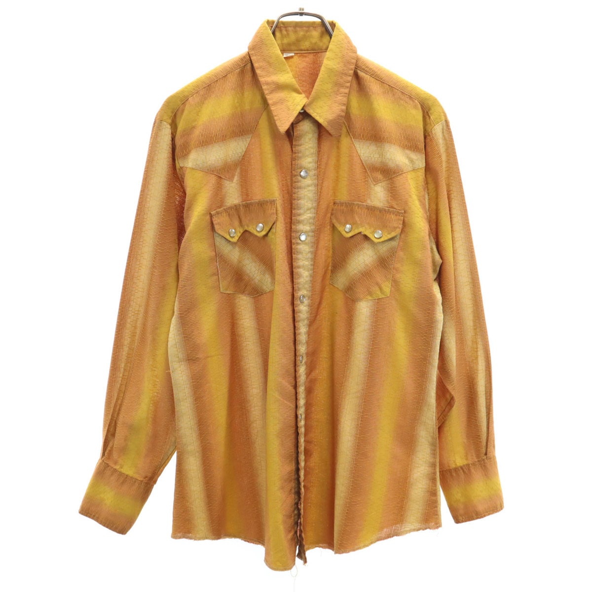 VINTAGE ヴィンテージ 70s ストライプ柄 長袖 ウエスタンシャツ 16/33 オレンジ メンズ 古着