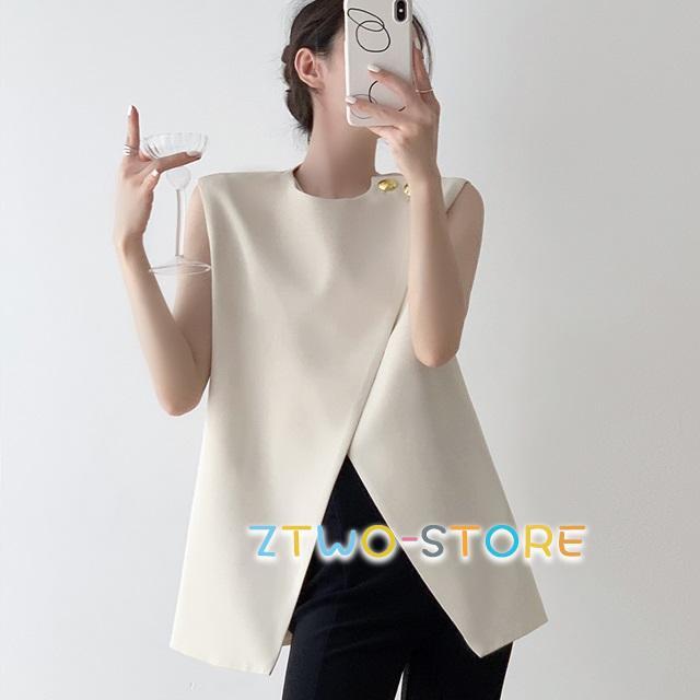 新規出店特典 カットソー ノースリーブ トップス 春 夏 ノースリーブ シャツ 白 無地 シンプル きれいめ カジュアル フロントクロス トップス 韓国ファッション 5,155円