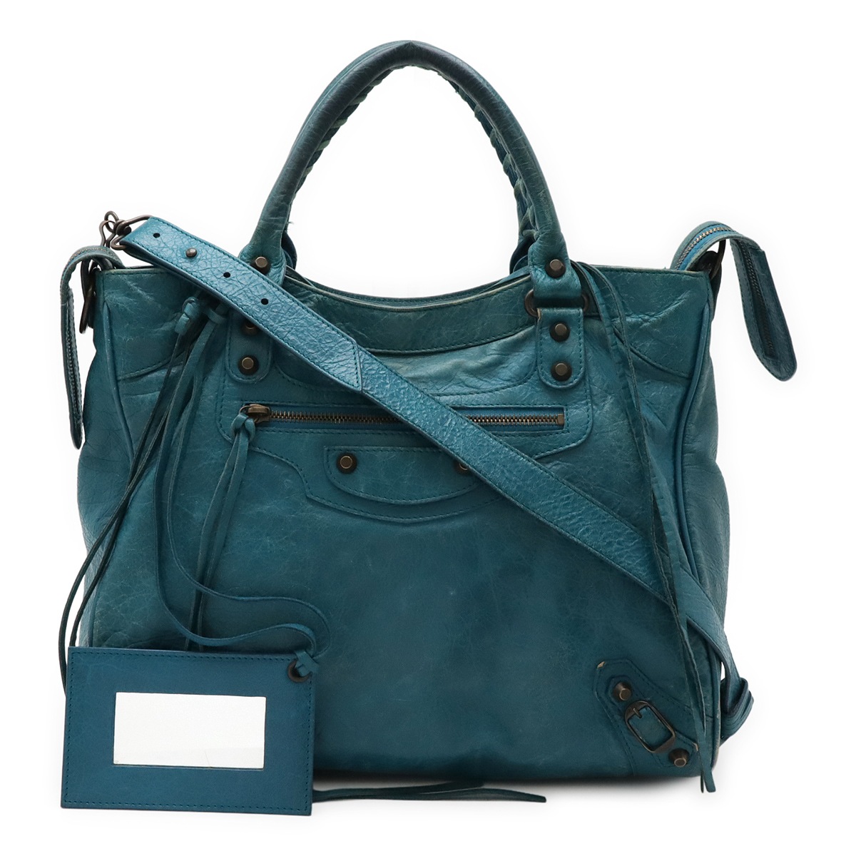 クラシック ヴェロ ハンドバッグ トートバッグ 2WAY ショルダーバッグ レザー ピーコックブルー ミラー付き 23521 45,370円