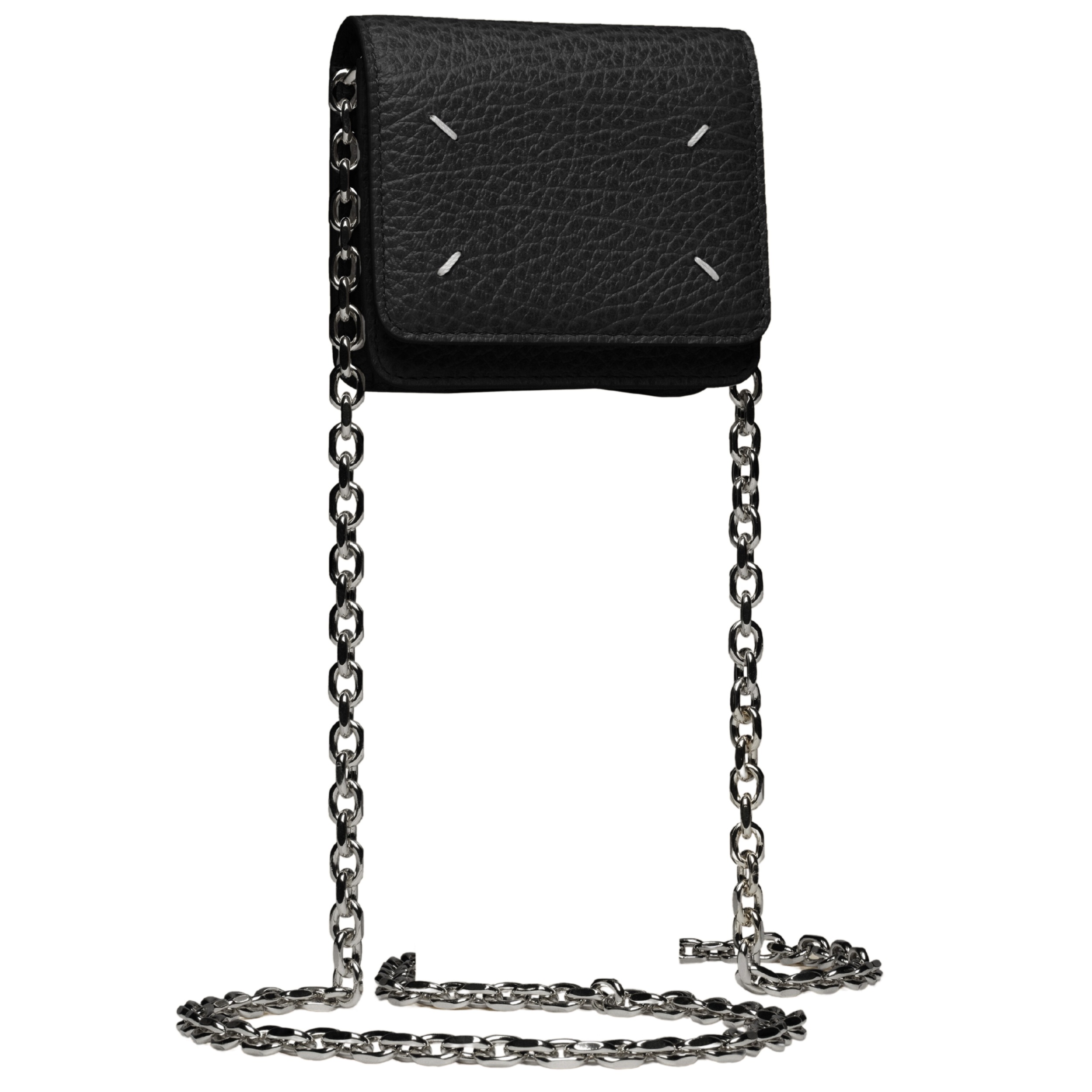 正規品 チェーン ミニ ウォレット ブラック SA3UI0009P4455T8013 ステッチ入り 韓国ファッション 財布 二つ折り カード収納あり