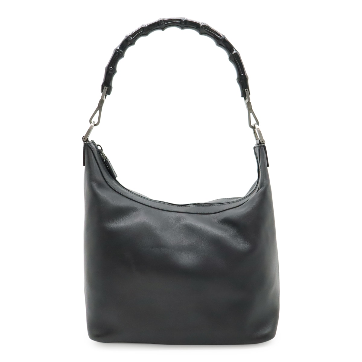 バンブー ショルダーバッグ ワンショルダー セミショルダー レザー ブラック 黒 バンブー シルバー金具 000-053