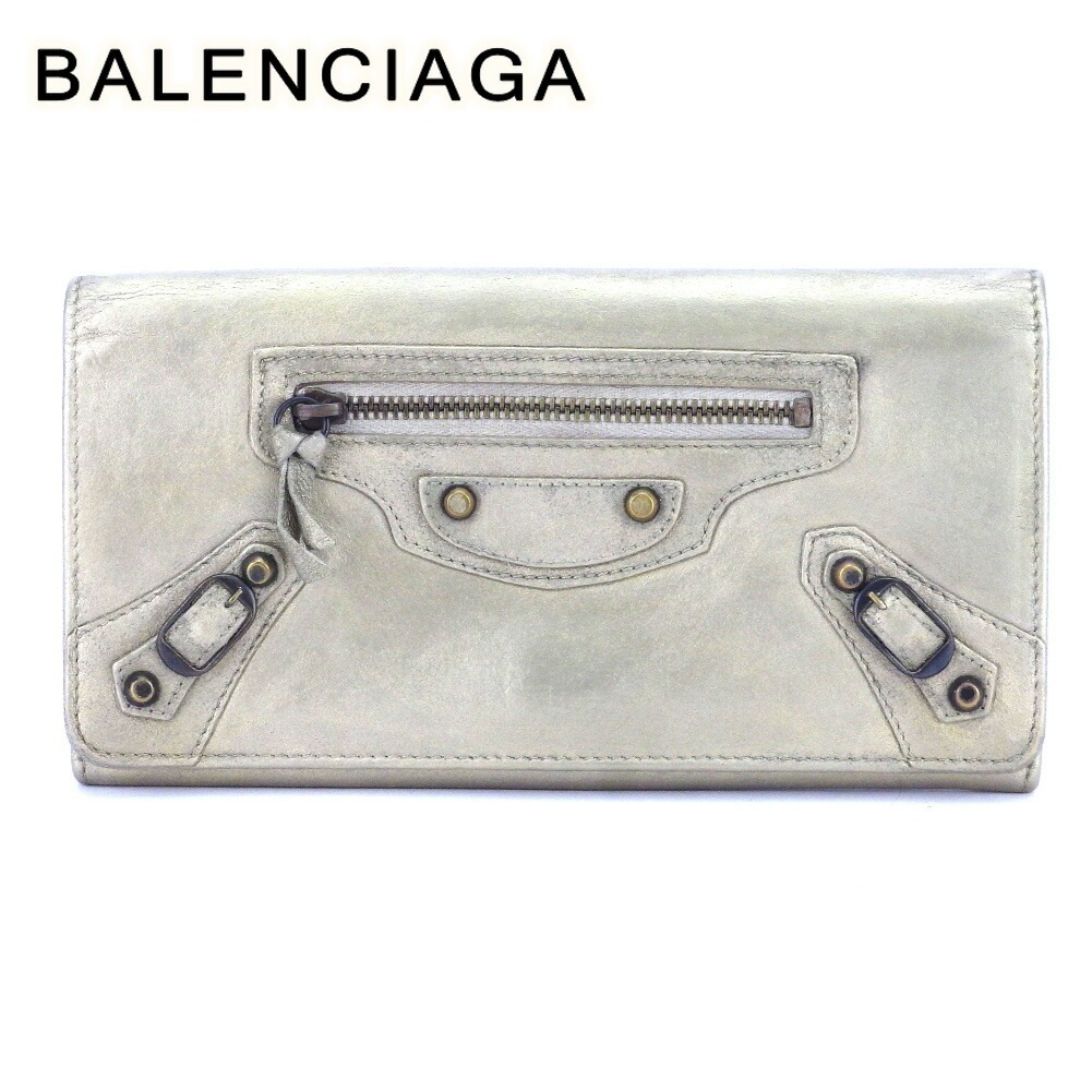 長財布 ファスナー付き 財布 クラシックマネー ザマネー ゴールド グレー 灰色 中古