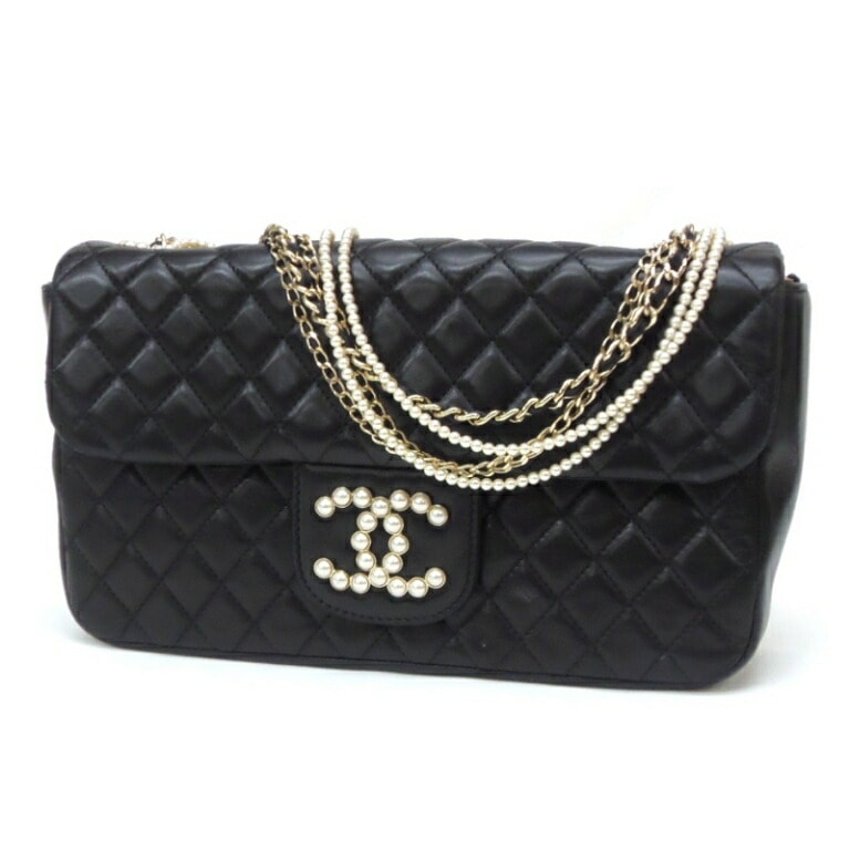 CHANEL ｼｮﾙﾀﾞｰﾊﾞｯｸﾞ ｳｴｽﾄﾐﾝｽﾀｰ ﾏﾄﾗｯｾ ﾌｪｲｸﾊﾟｰﾙﾁｪｰﾝ 黒 【中古】(61067)