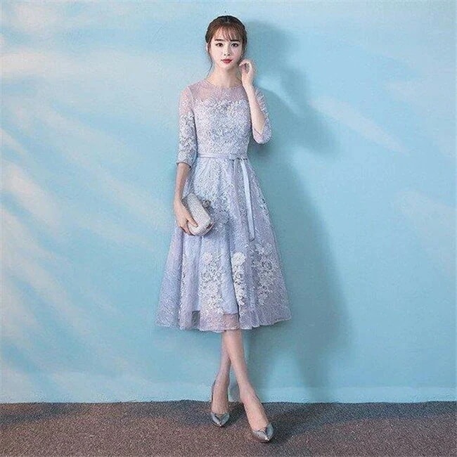 パーティードレス結婚式ドレス袖ありウエディングドレスレース大人可愛いお呼ばれ食事会二次会披露宴卒業式成人式花嫁ドレスワンピースAライン