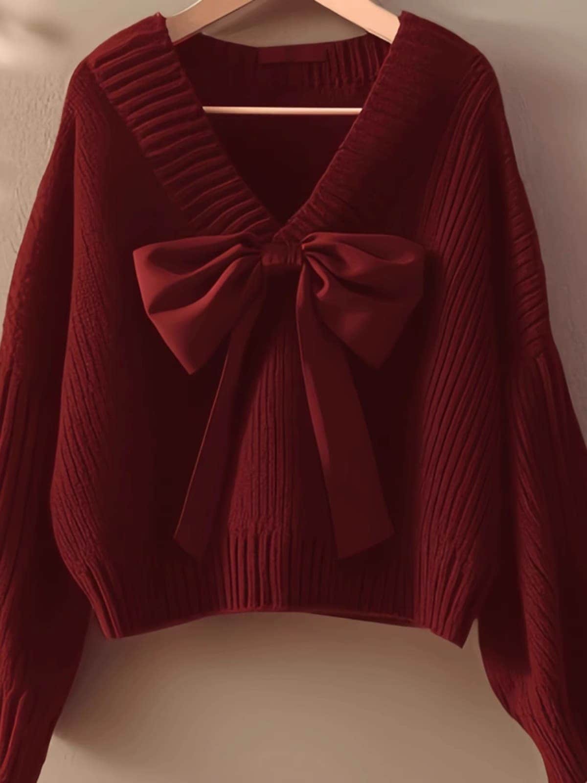 ジャンパー ダラダラスタイル 蝶結び ニット 韓国ファッション Vネック 上着 秋冬 レディース