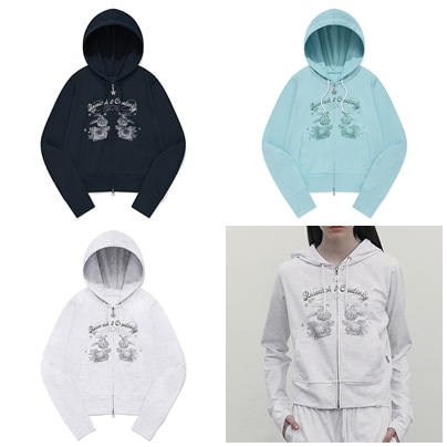 WITTY BUNNY BOUQUET GIRL CROP HOODIE ZIP UP