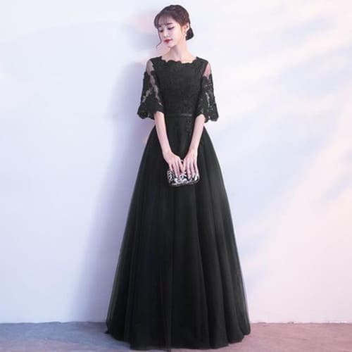 6月の特典きれいめレディースファッション パーティードレス 大きいサイズ XS～3XL マキシ丈 結婚式 クルーネック ロング パーティードレス レース袖 ドレス ナイトドレス 3色
