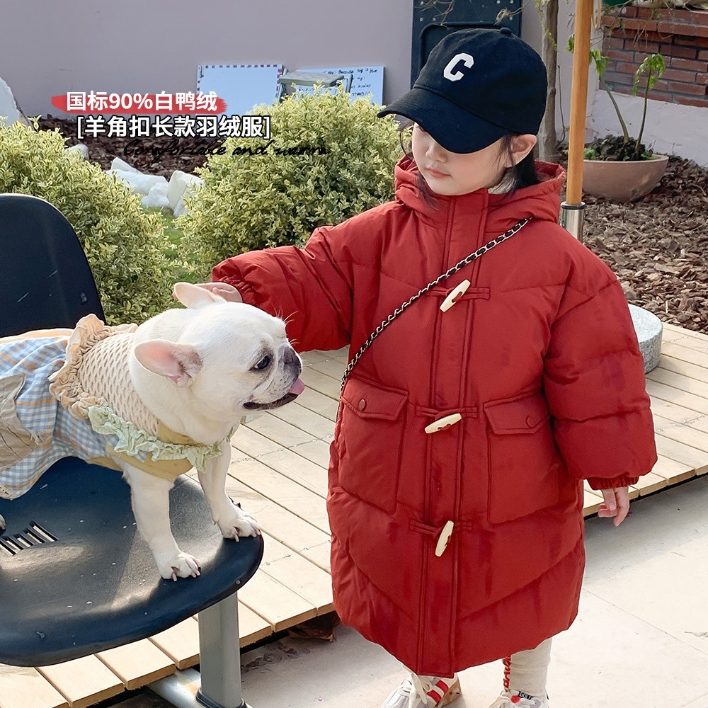 子供用ダウンジャケット 2024 冬韓国女の子ホワイトダックダウンジャケットガールベビー暖かいロングジャケット