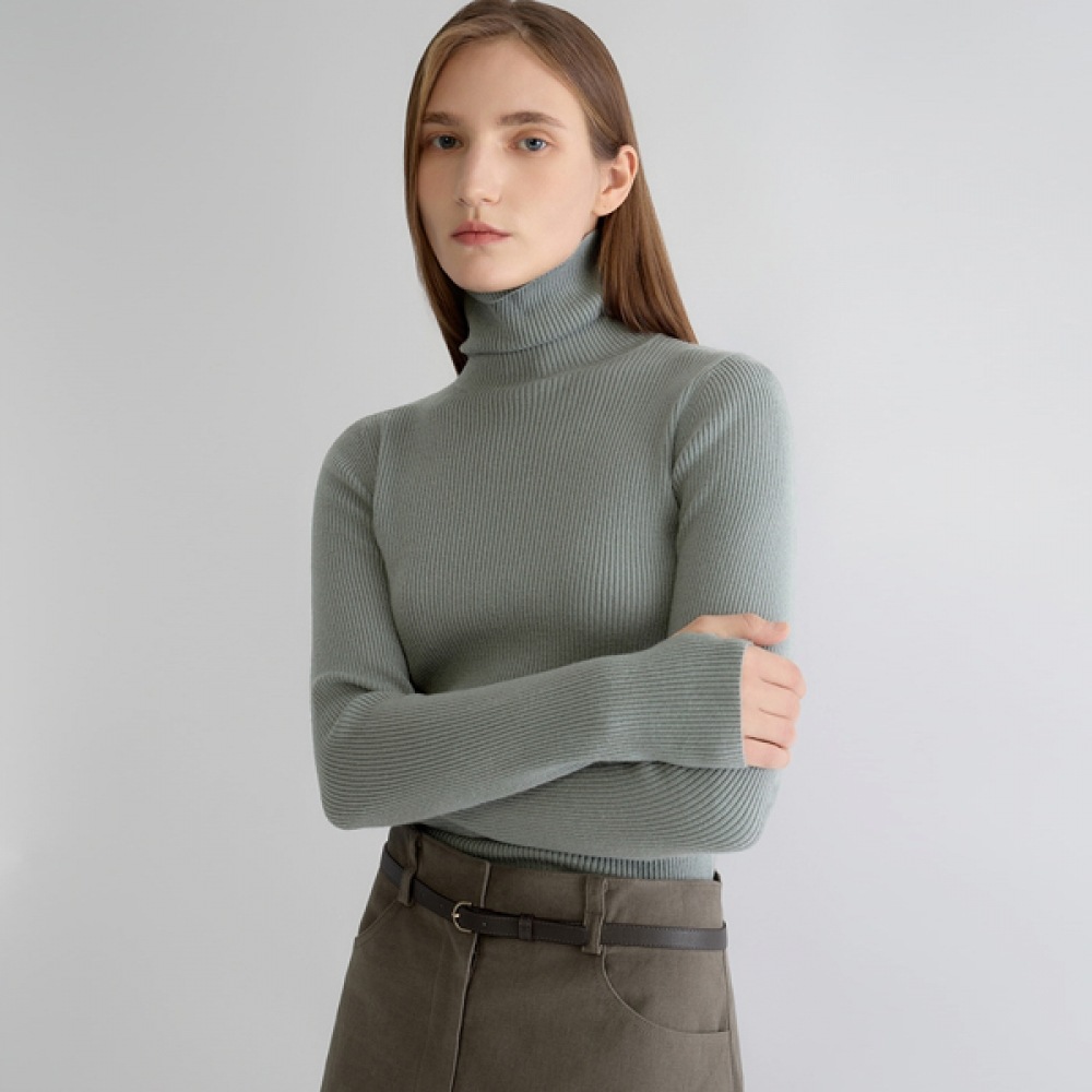 (Shes Miss) リブ付きスリムタートルネックニット_SSKPOO41010