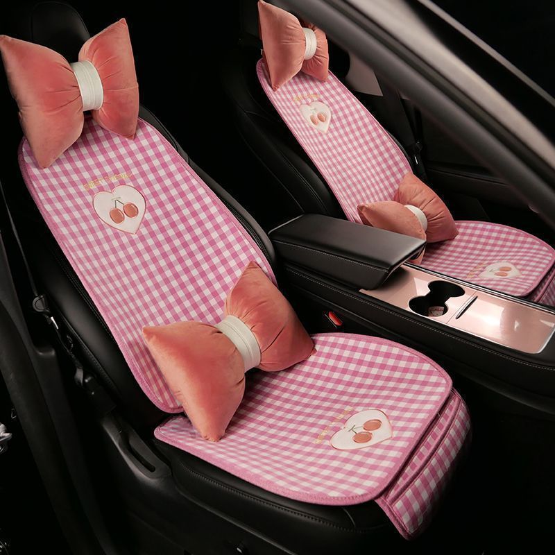 かわいい車のシートクッション単品車用冷却パッド通気性換気3点セット四季綿麻ユニバーサルシート