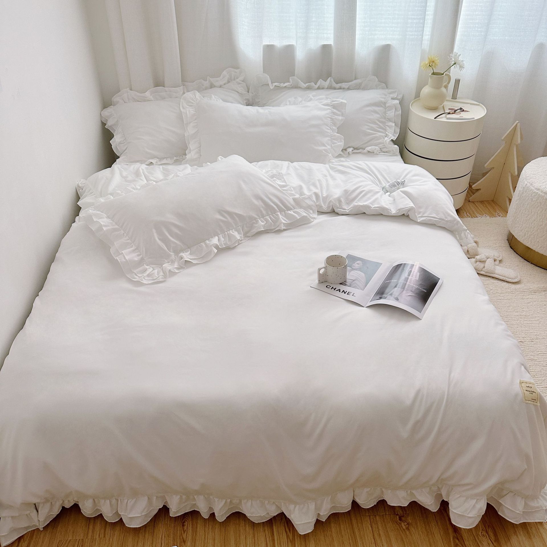 2024 4点セット韓国ファッション シンプル ファッション フリル 綿 可愛い シーツ 布団カバー 抗菌 枕カバー 寝具