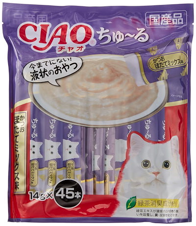 他サイト： Figaro(フィガロ) CIAOちゅ~る かつお ほたてミックス味 14g×45本 猫用おやつ 【Amazon.co.jp限定】の商品画像