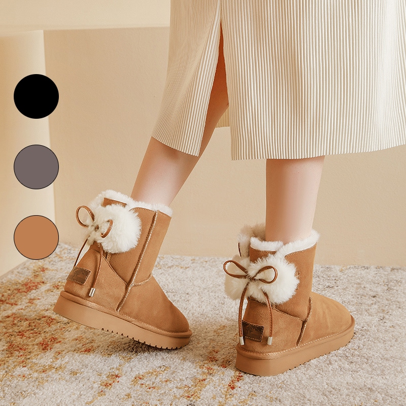 VMT52 韓国 ブーツ 牛革+ウール スノーブーツ ショートブーツ 長靴 ムートンブーツ 厚くて暖かい 本革 裏起毛 ブーツ レディース 冬のブーツ 靴 厚底ブーツ 冬 韓国ファッション シューズ