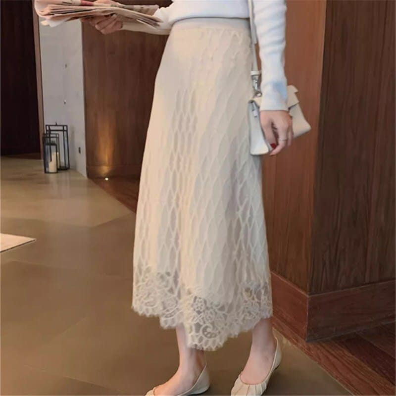 スカート ロングスカート ロング ロング丈 Aライン レース かわいい 大人可愛い きれいめ シンプル カジュアル 大人 上品 おしゃれ お洒落 かっこいい レトロ 大人女子 こなれ感 ラフ