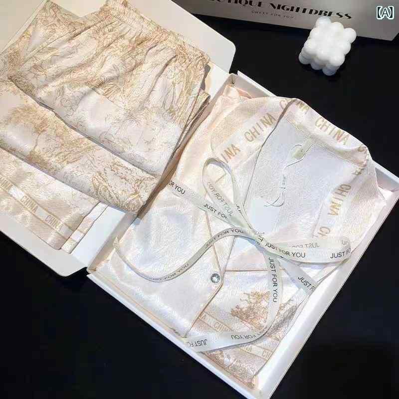 シルク　パジャマ　レディース 軽い 高級 冷感 パジャマ 女性 2025 春秋水 墨画 プリント 長袖 スーツ ホームウェア 夏